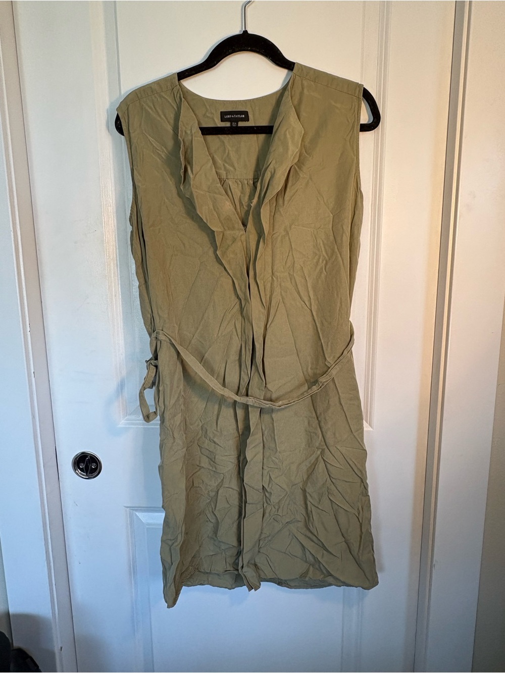 Lord & Taylor Olive Green Tie-Waist Dress